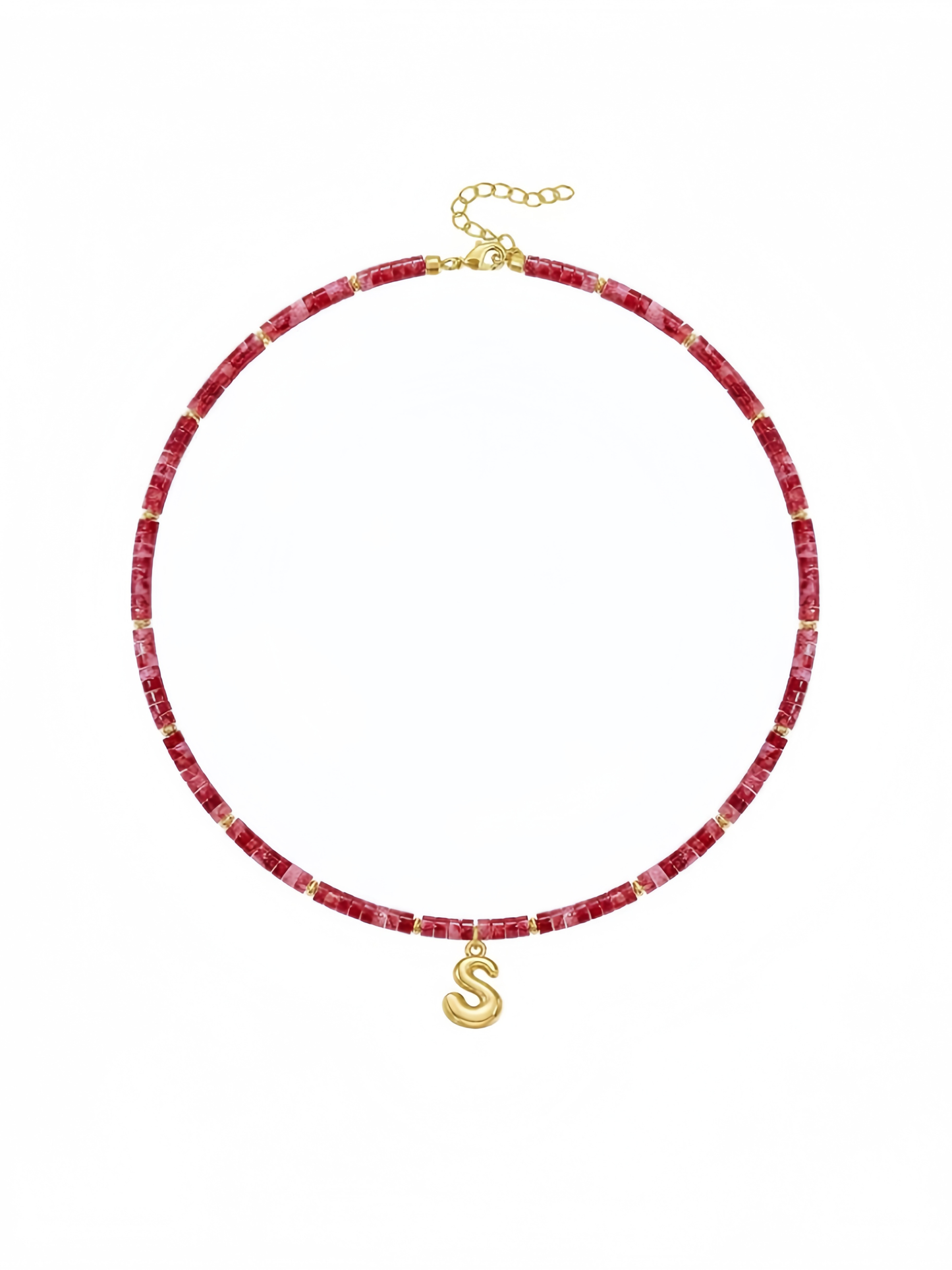 Beaded Initial Necklace for Women, 14K Gilded Plated Bubble Letter Pendant Natural Handmade Stone Choker Boho Colorful Summer Beach Jewelry Gift XL-26