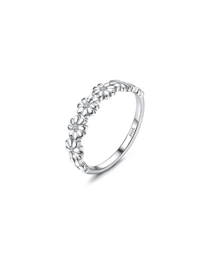 925 Sterling Silver Ring 18K Gold Plated Daisy Flower Ring Paved with Coloful Cubic Zirconia High Polished Comfort Fit Sunflower Stacking Statement Wedding Band Ring for Women JZ-027