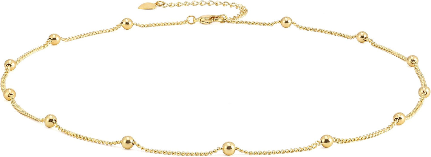 18K Gold Paperclip Chain Choker Satellite Chain Biwa Pearl Pendant Necklace Dainty Jewelry for Women XL-20