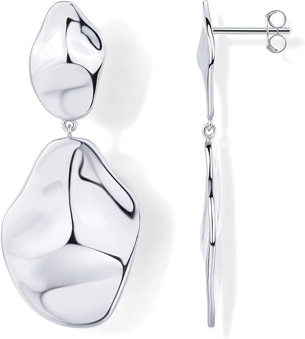 14K Gold Plated 925 Sterling Silver Posts Teardrop Statement Dangle Earrings | Lightweight Hammered Drop Dangle Earrings for Women EH-016