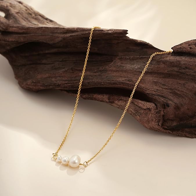 Gold Pearl Necklaces for Women Trendy 14k Gold Plated Dainty Necklace Simple Pearl Drop Single Charm Pendant Necklace Women's Jewelry Best Friend Birthday Gifts Gold Jewelry for Women XL-036