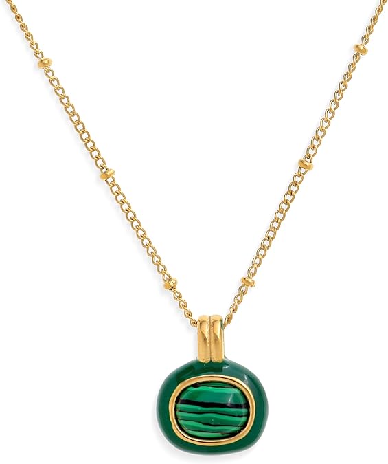 Gold Stone Pendant Necklaces for Women, Chunky Gemstone Dangle Necklace Wedding Prom Fashion Jewelry Gift XL-037