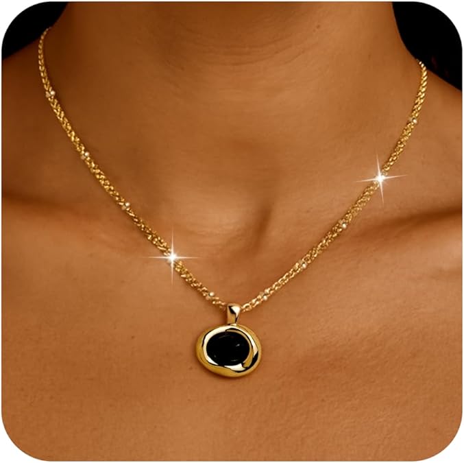 Gold Stone Pendant Necklaces for Women, Chunky Gemstone Dangle Necklace Wedding Prom Fashion Jewelry Gift XL-037