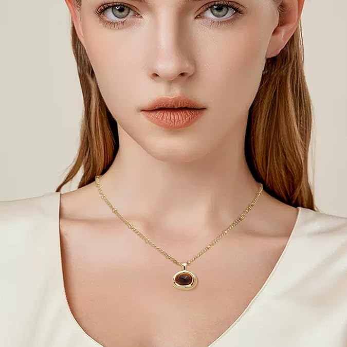 Gold Stone Pendant Necklaces for Women, Chunky Gemstone Dangle Necklace Wedding Prom Fashion Jewelry Gift XL-037