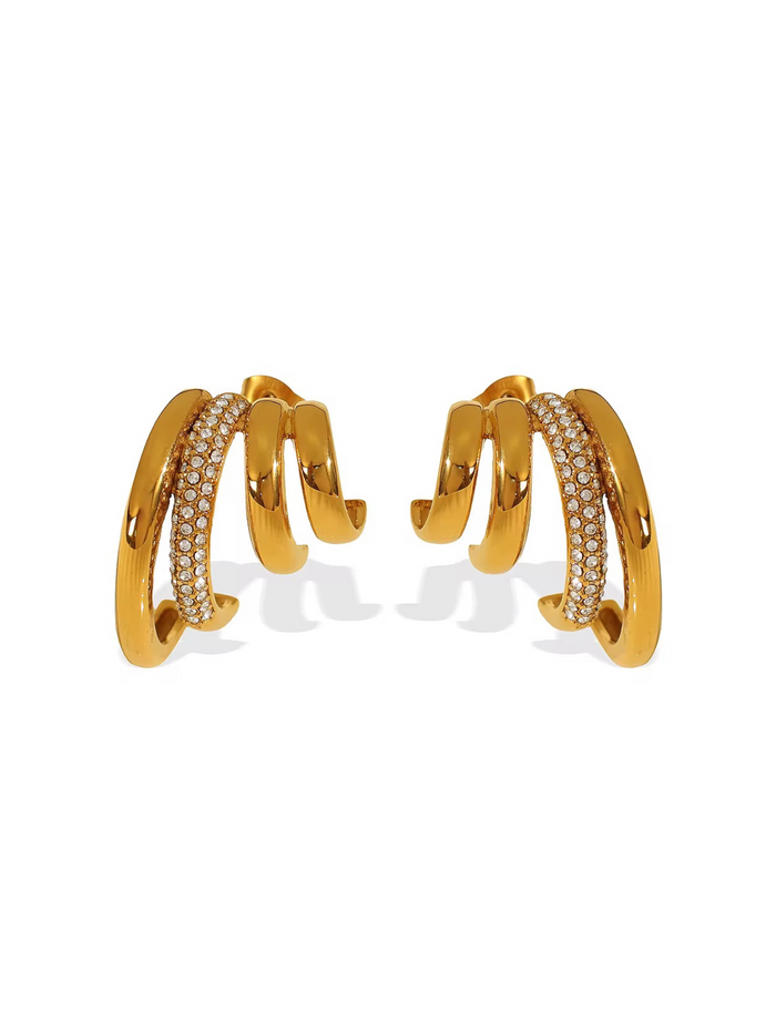 gold ear cuff crystal embellishment statement jewelry wave design modern chic ear cuff sculptural design elegant ear jewelry bold look unique ear cuff luxury accessory stacking earrings glitter finish EH-037