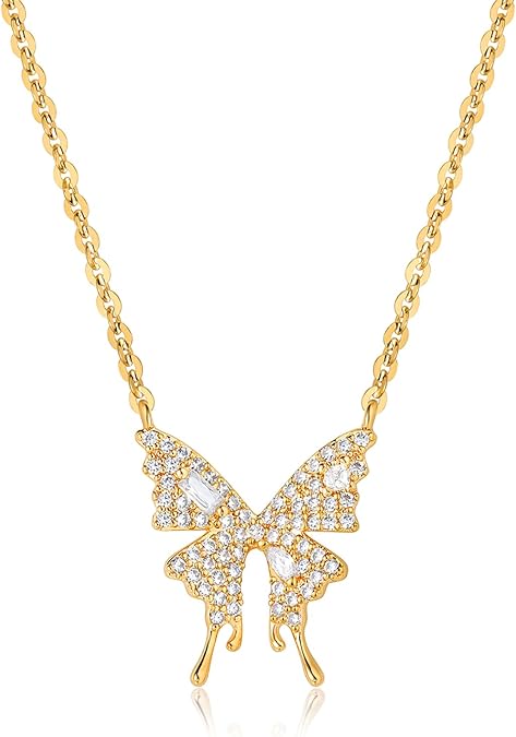 Cross Pendant Necklace for Women 14K Gold Plated Cubic Zirconia Evil Eye Butterfly Angel Wing Disc Coin Necklace Minimalist Religious Faith Jewelry Gift for XL-041