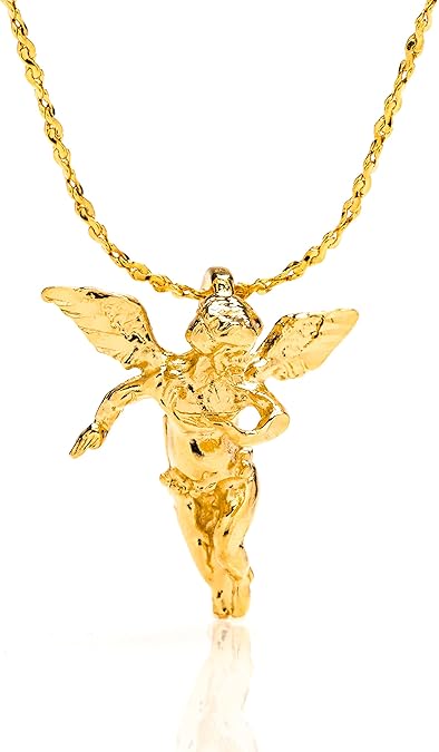 Medium Guardian Angel Pendant Necklace Charm 24K Real Gold Plated XL-045