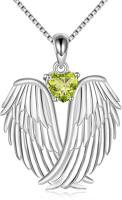 Angel Wings Necklace 925 Sterling Silver Guardian Angel Wings Pendant Necklace Birthstone Necklace for Women Girls Christmas Jewelry Gifts XL-042