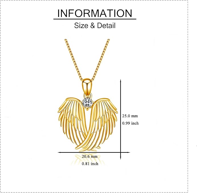 Angel Wings Necklace 925 Sterling Silver Guardian Angel Wings Pendant Necklace Birthstone Necklace for Women Girls Christmas Jewelry Gifts XL-042