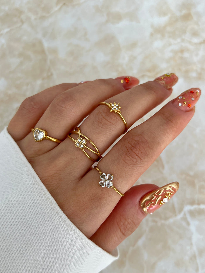 starburst ring gold plated adjustable band pave zircon dainty jewelry minimalist style sun motif open ended everyday wear gift for her JZ-023