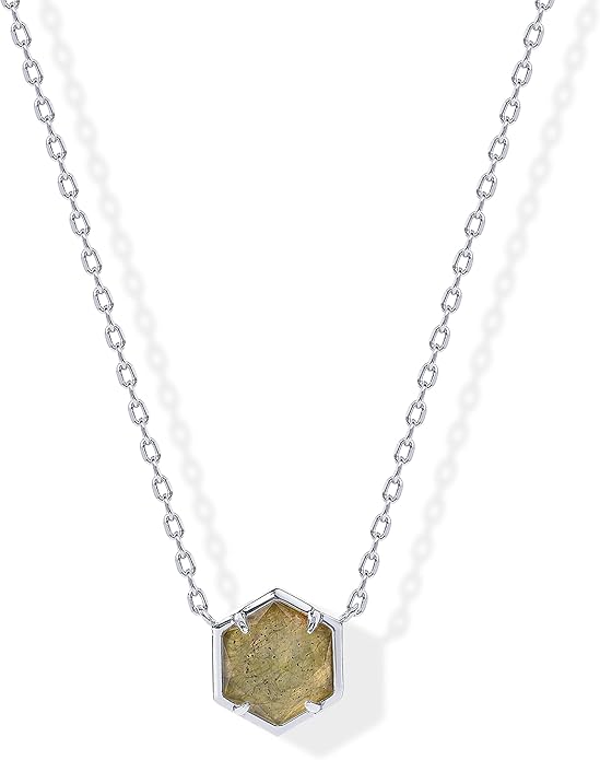 925 Sterling Silver chain Plated Gemstone Pendant Necklace | Dainty Chain Necklaces for Women | Amethyst, Onyx, Green Fluorite, Labradorite, Pearl, Rose Quartz, Agate, Sodalite, Turquoise Gemstone Pendants XL-025