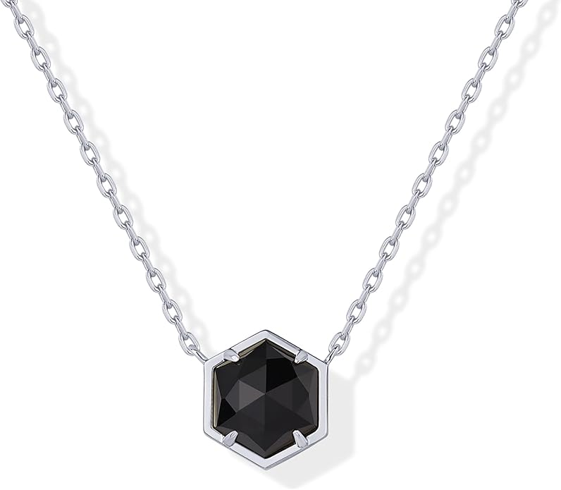 925 Sterling Silver chain Plated Gemstone Pendant Necklace | Dainty Chain Necklaces for Women | Amethyst, Onyx, Green Fluorite, Labradorite, Pearl, Rose Quartz, Agate, Sodalite, Turquoise Gemstone Pendants XL-025