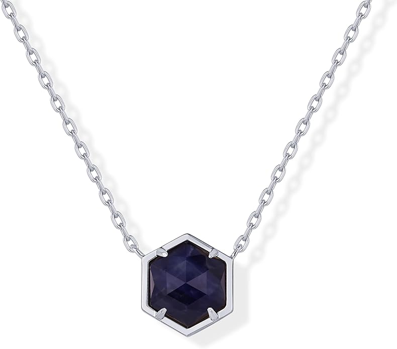 925 Sterling Silver chain Plated Gemstone Pendant Necklace | Dainty Chain Necklaces for Women | Amethyst, Onyx, Green Fluorite, Labradorite, Pearl, Rose Quartz, Agate, Sodalite, Turquoise Gemstone Pendants XL-025