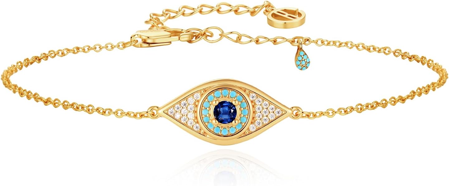 Womens Evil Eye Anklet 18k Gold Plated Brass Zirconia Trendy Adjustable Dainty Round Vacation Ankle Bracelets Jewelry Gifts JL-043
