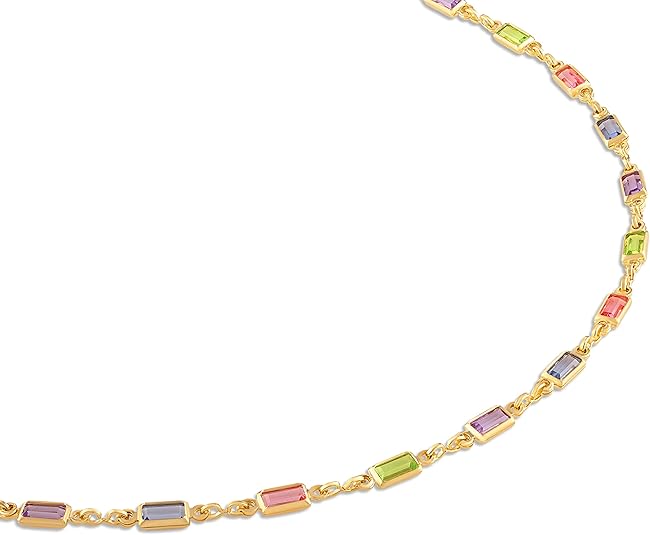 18K Gold Plated Gold and Multi Color Crystal Baguette Anklet JL-047