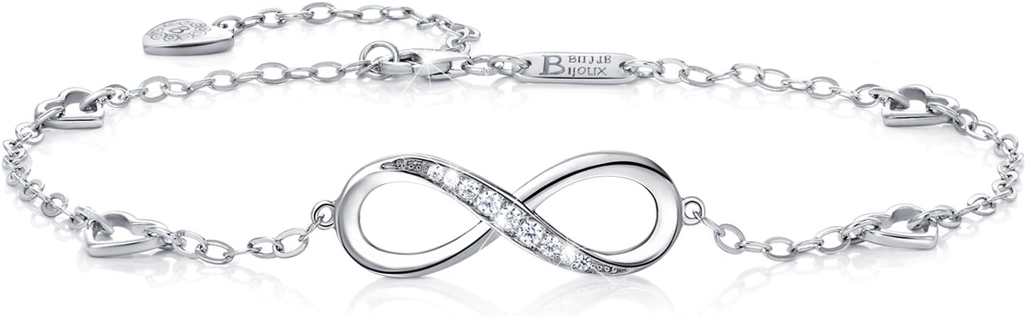Womens 925 Sterling Silver Infinity Anklet Bracelet Endless Love Symbol Charm Adjustable Large Bracelet Gifts for Women JL-049