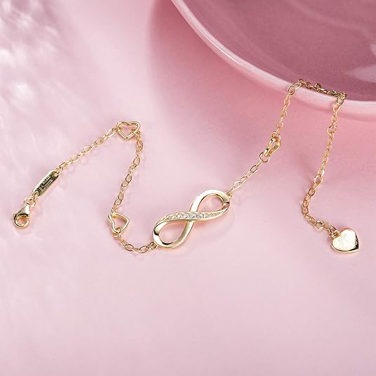 Womens 925 Sterling Silver Infinity Anklet Bracelet Endless Love Symbol Charm Adjustable Large Bracelet Gifts for Women JL-049