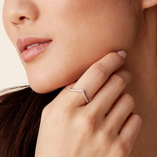14K Gold Plated Sparkling Wishbone 'V' Ring for Women with Cubic Zirconia JZ-049