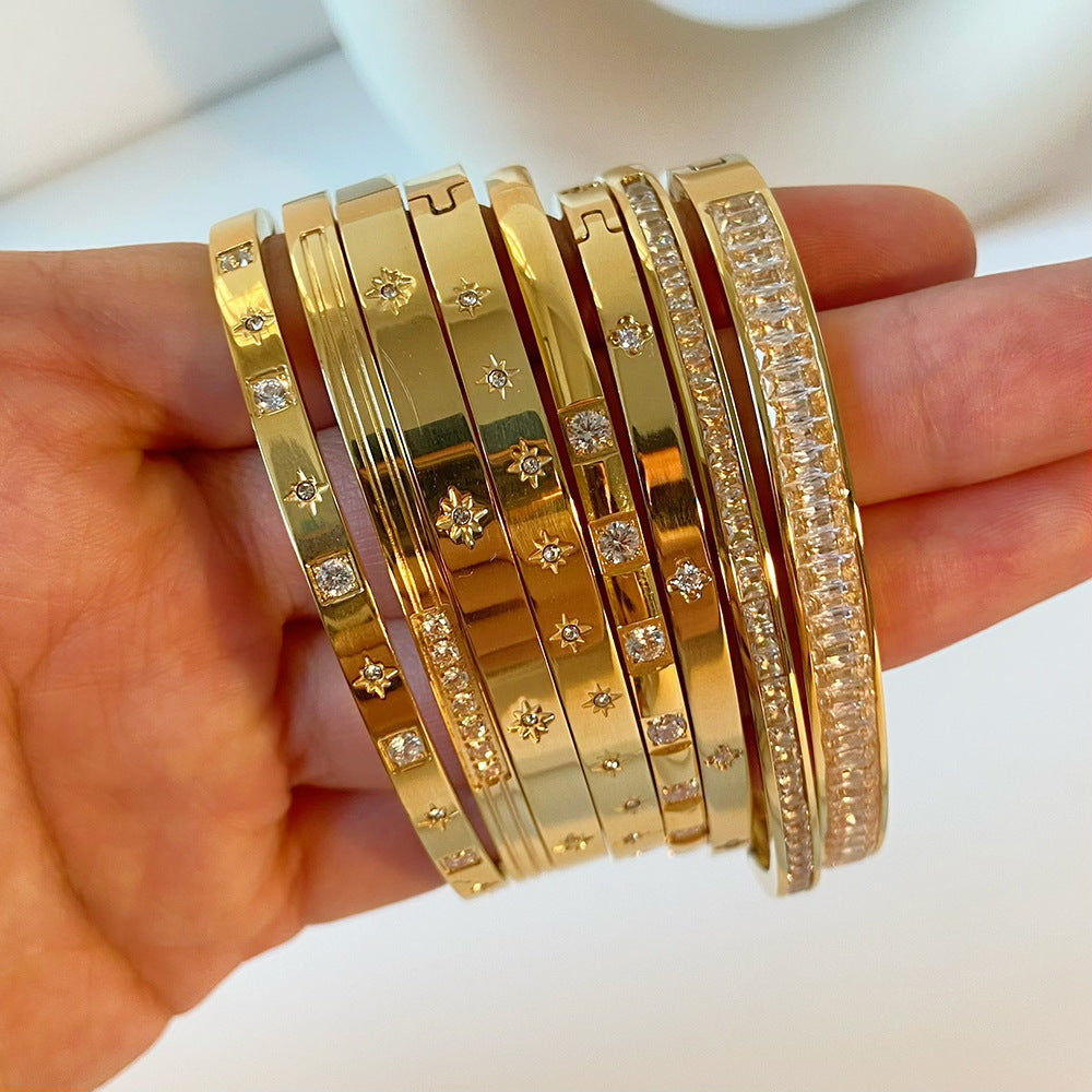 Stainless steel bracelet, electroplated, fashion OL style, geometric circular element, 2025spring new, cross - border export, suitable for daily commute SL-054