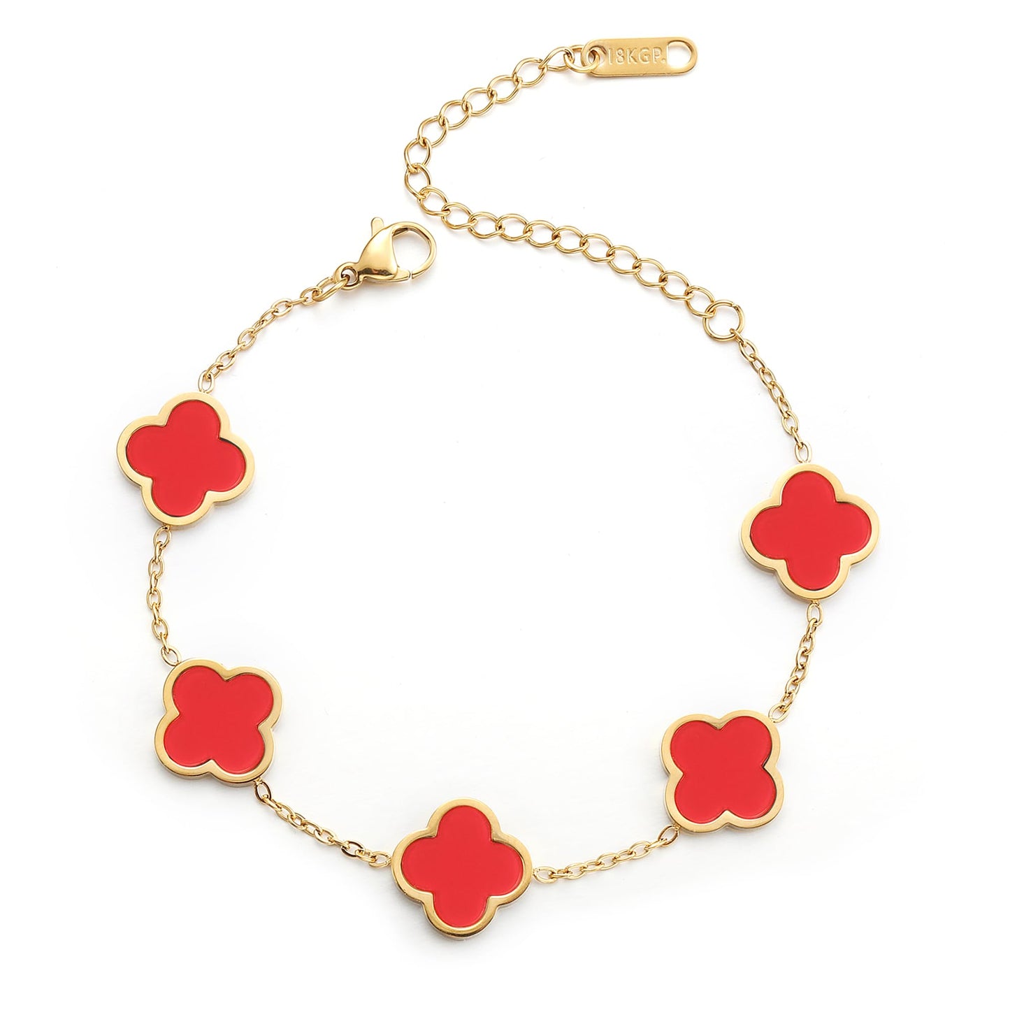 18K Gold Plated Clover Lucky Bracelet for Women White/Black/Red/Green Flower Four Leaf Link Bracelets Trendy Jewelry Gifts for Women SL-019