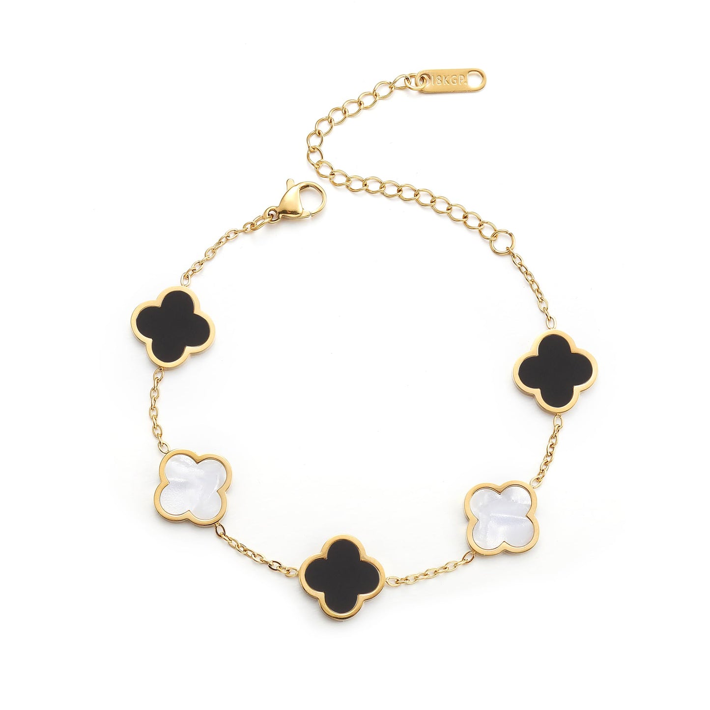 18K Gold Plated Clover Lucky Bracelet for Women White/Black/Red/Green Flower Four Leaf Link Bracelets Trendy Jewelry Gifts for Women SL-019