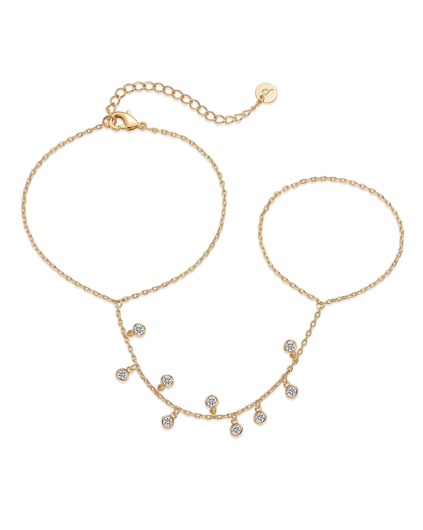 14K Gold Plated Freshwater Pearl Gold Hand Chain Bracelet for Women - Trendy Ring Bracelet Hand Chain Body Jewelry SL-038