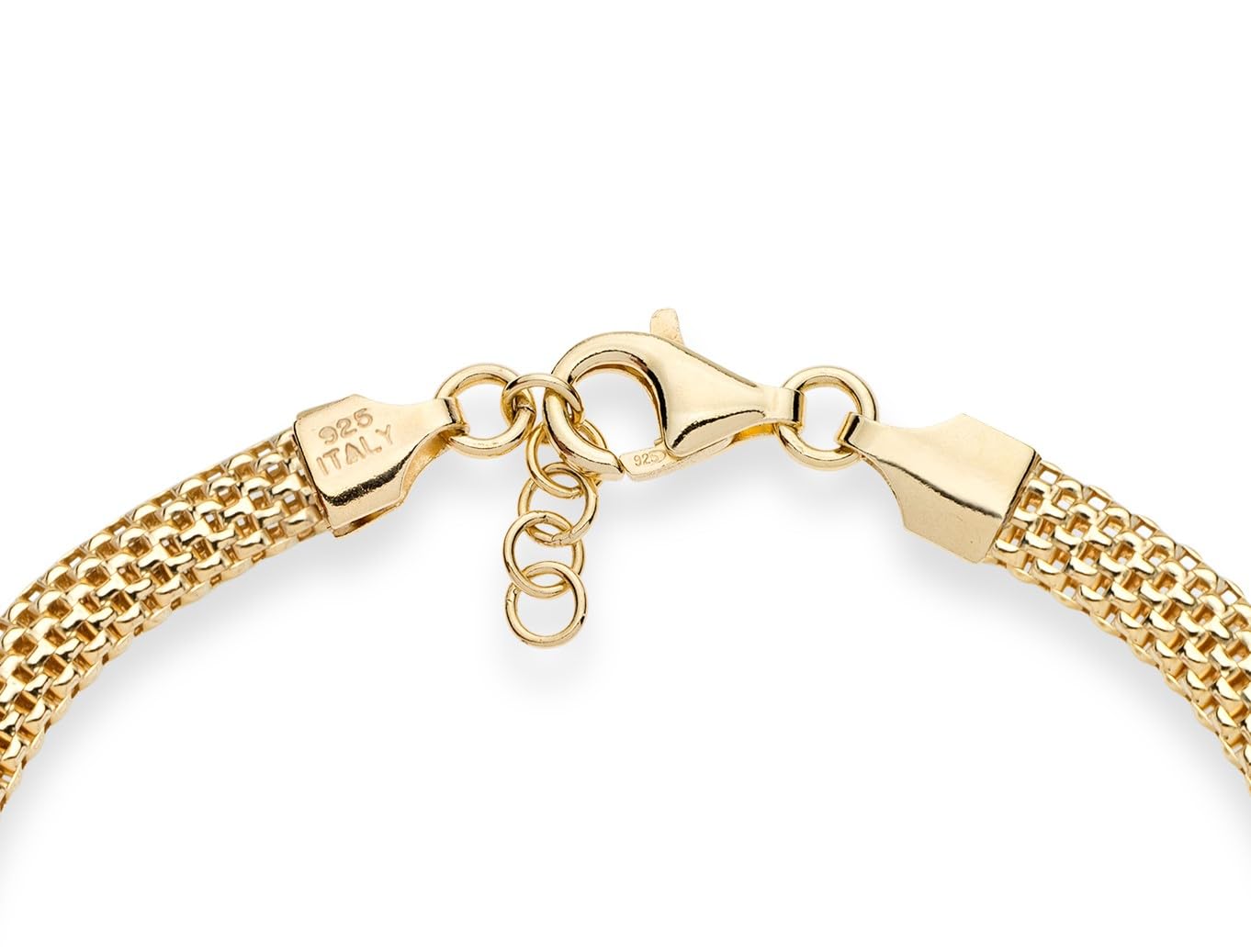18K Gold Over Sterling Silver Italian 5mm Mesh Link Chain Bracelet for Women SL-022
