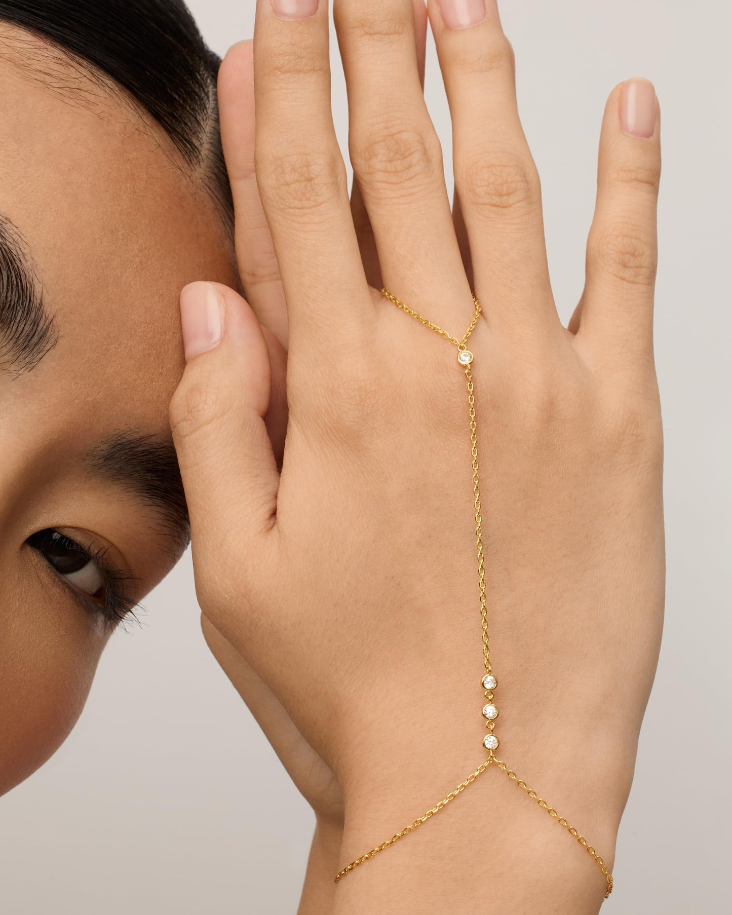 14K Gold Plated Freshwater Pearl Gold Hand Chain Bracelet for Women - Trendy Ring Bracelet Hand Chain Body Jewelry SL-038