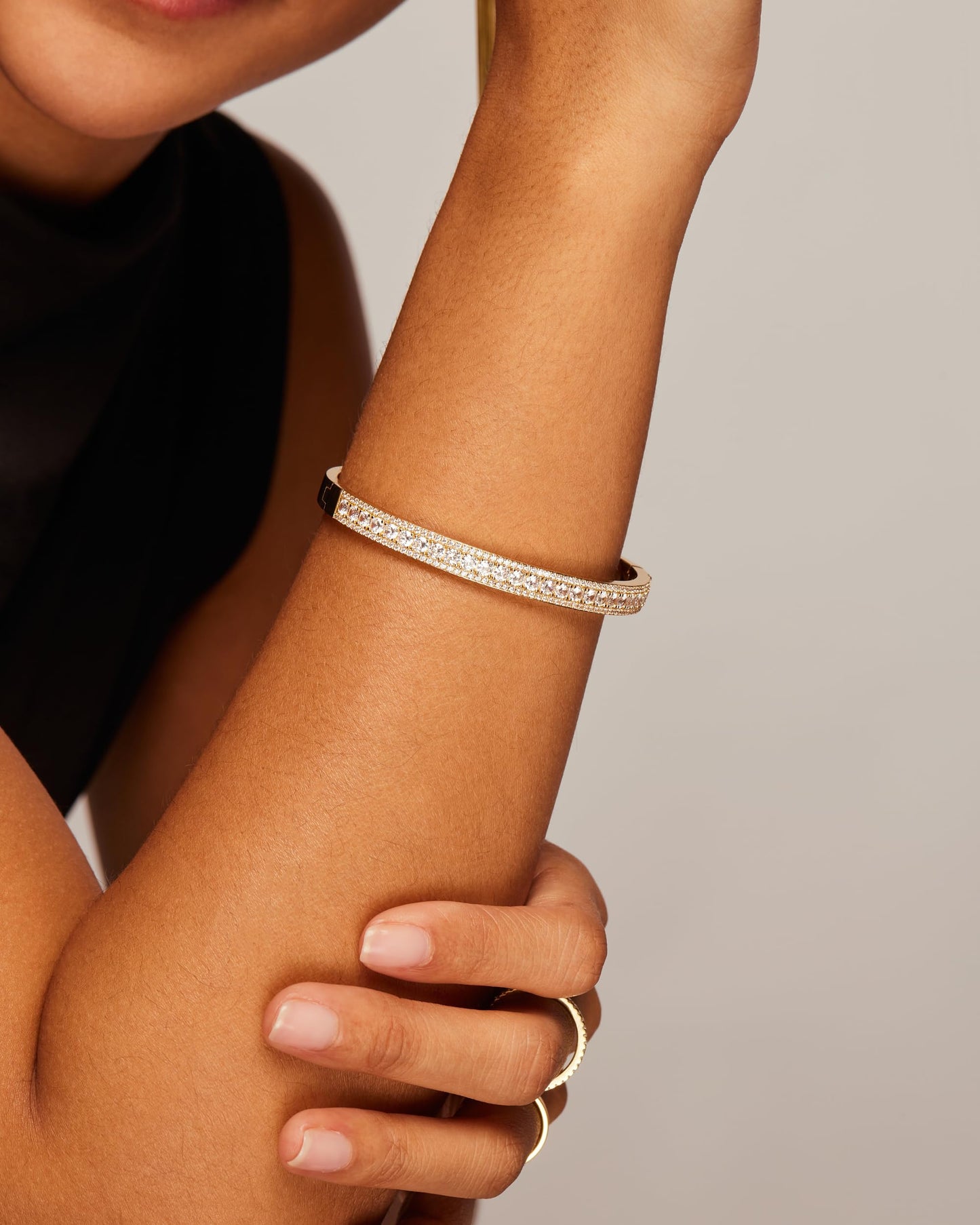14K Gold Plated Cubic Zirconia Bangle Tennis Bracelets for Women | Classic Love Cuff Bangle Bracelets SL-021