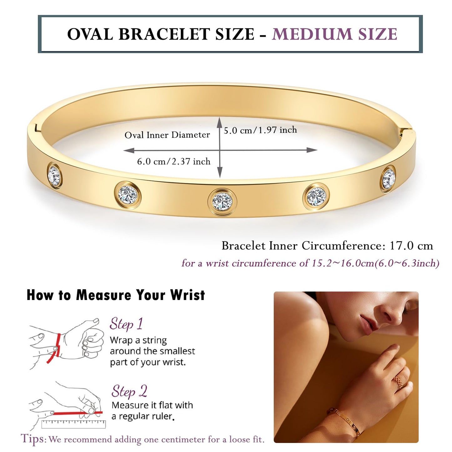 Gold Bracelets for Women Friendship Love Bangle Bracelets Cubic Zirconia Stainless Steel Bracelet Jewelry Birthday Gifts for Women Stocking Stuffers SZ-008
