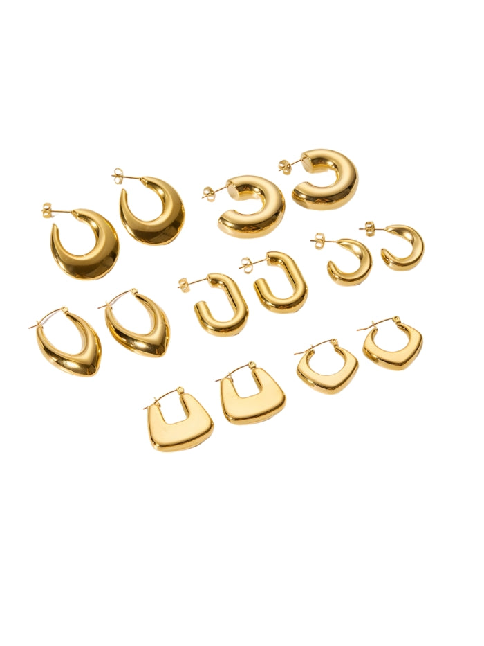 Gold Hoop Earrings Chunky Earrings Geometric Earrings Teardrop Earrings Bamboo Earrings EH-051Polished Earrings Vintage Earrings Statement Earrings Fashion Jewelry RH-051