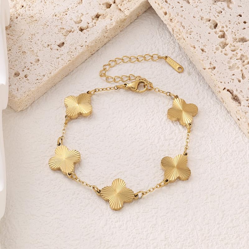 Golden Four Leaf Clover Link Bracelet with Smooth Texture Simple and Fashionable Jewelry A Gift for Friends Family and Loved Ones SL-018
