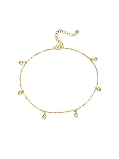 14K Gold Plated Charm Link Chain Anklets for Women | Dainty Cubic Zirconia Boho Dot Evil Eye Star Station Solitaire Pearl Beaded Festival Adjustable Gold Anklets JL-010