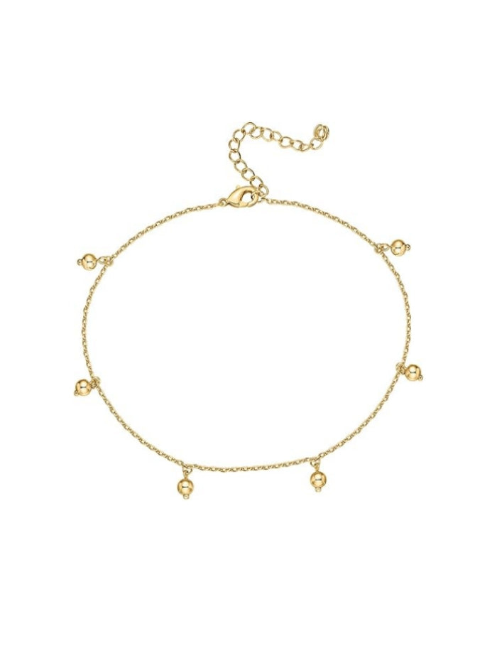14K Gold Plated Charm Link Chain Anklets for Women | Dainty Cubic Zirconia Boho Dot Evil Eye Star Station Solitaire Pearl Beaded Festival Adjustable Gold Anklets JL-010