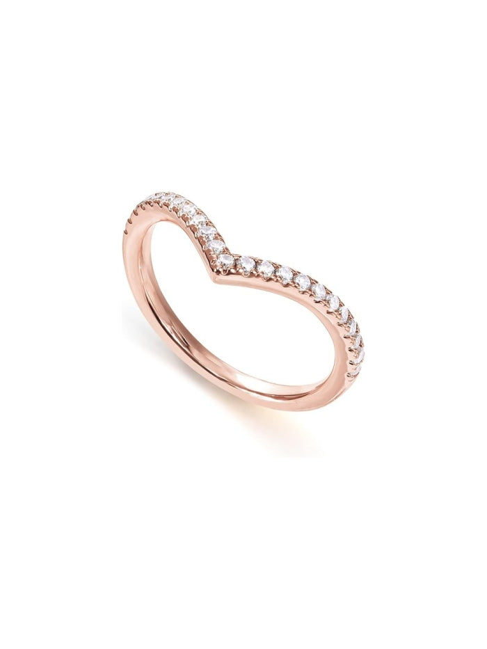 14K Gold Plated Sparkling Wishbone 'V' Ring for Women with Cubic Zirconia JZ-049