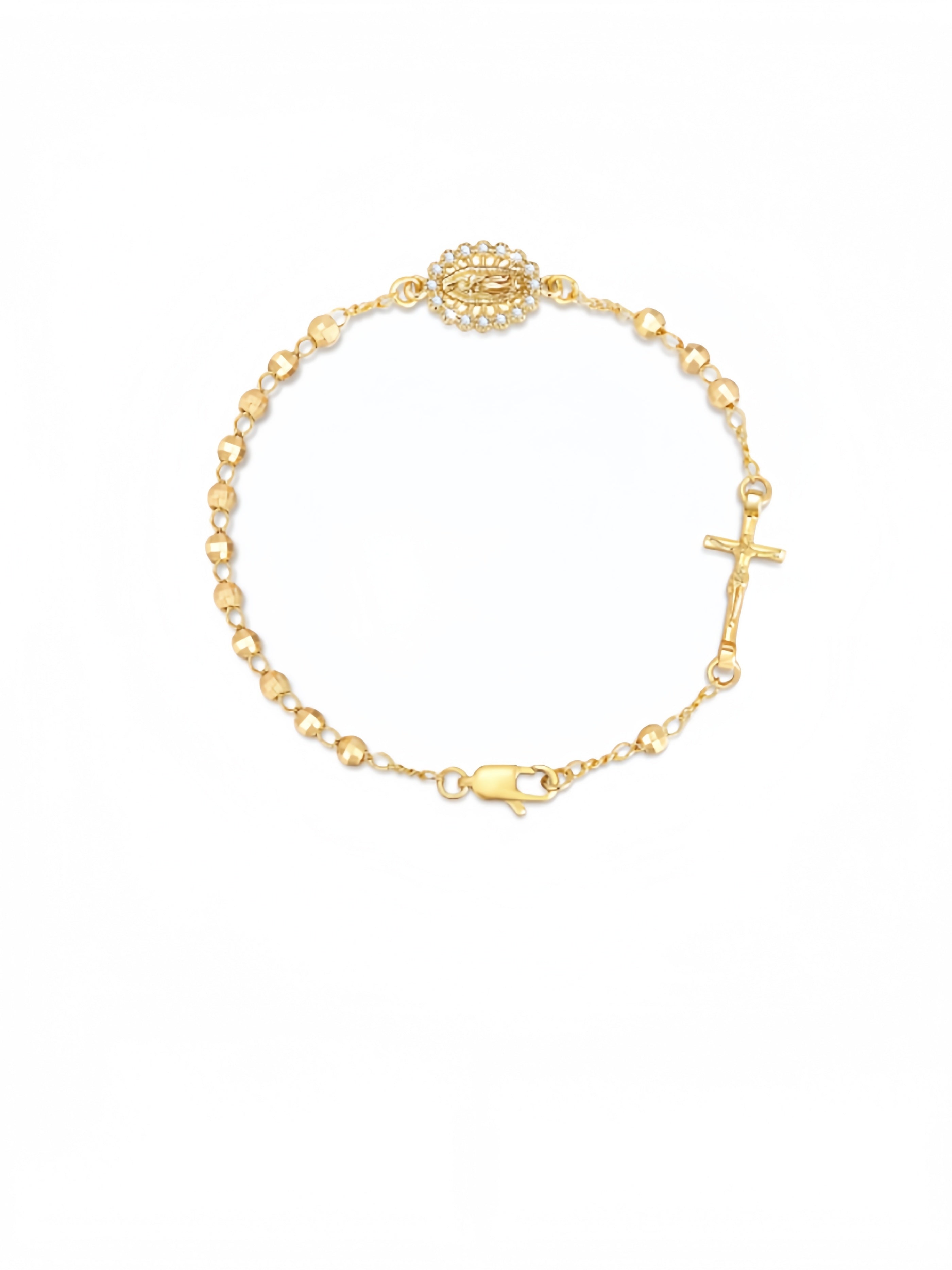 Catholic Crucifix Gifts Rosary Bracelet for Women-14K Gold Virgin Mary Jesus Cross Charm Link Chain, Dainty Virgen de Guadalupe Religious Gift for Confirmation Baptism First Communion Easter SL-048