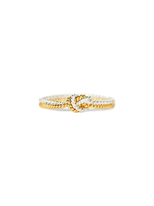 925 Sterling Silver Two Tone Knot Ring, Gold and Silver Mixed Metal Rings for Women, Friendship Gifts for Women JZ-041