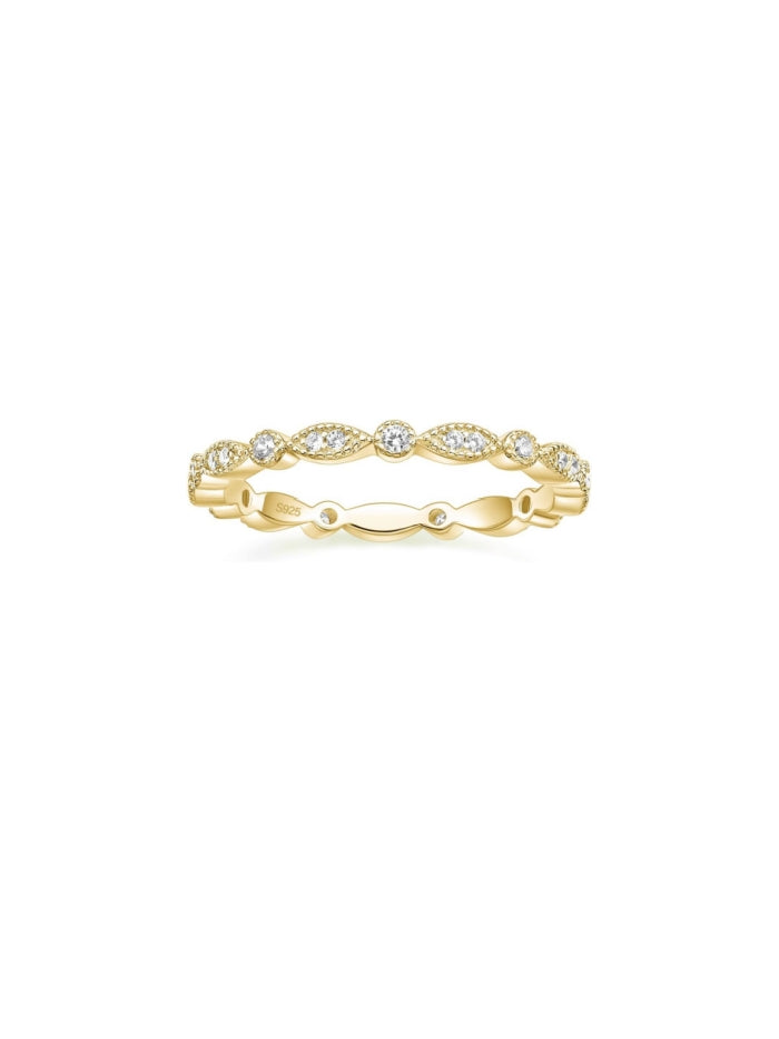 925 Sterling Silver Band for Women Cubic Zirconia Marquise & Round Milgrain Full Eternity Stackable Ring JZ-039