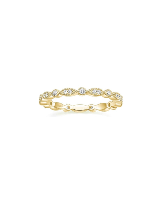 925 Sterling Silver Band for Women Cubic Zirconia Marquise & Round Milgrain Full Eternity Stackable Ring JZ-039