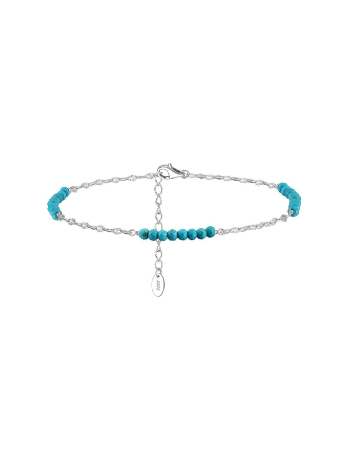 3mm Bead Turquoise Anklet 925 Sterling Silver Gold Plated Adjustable for Women Gift JL-013