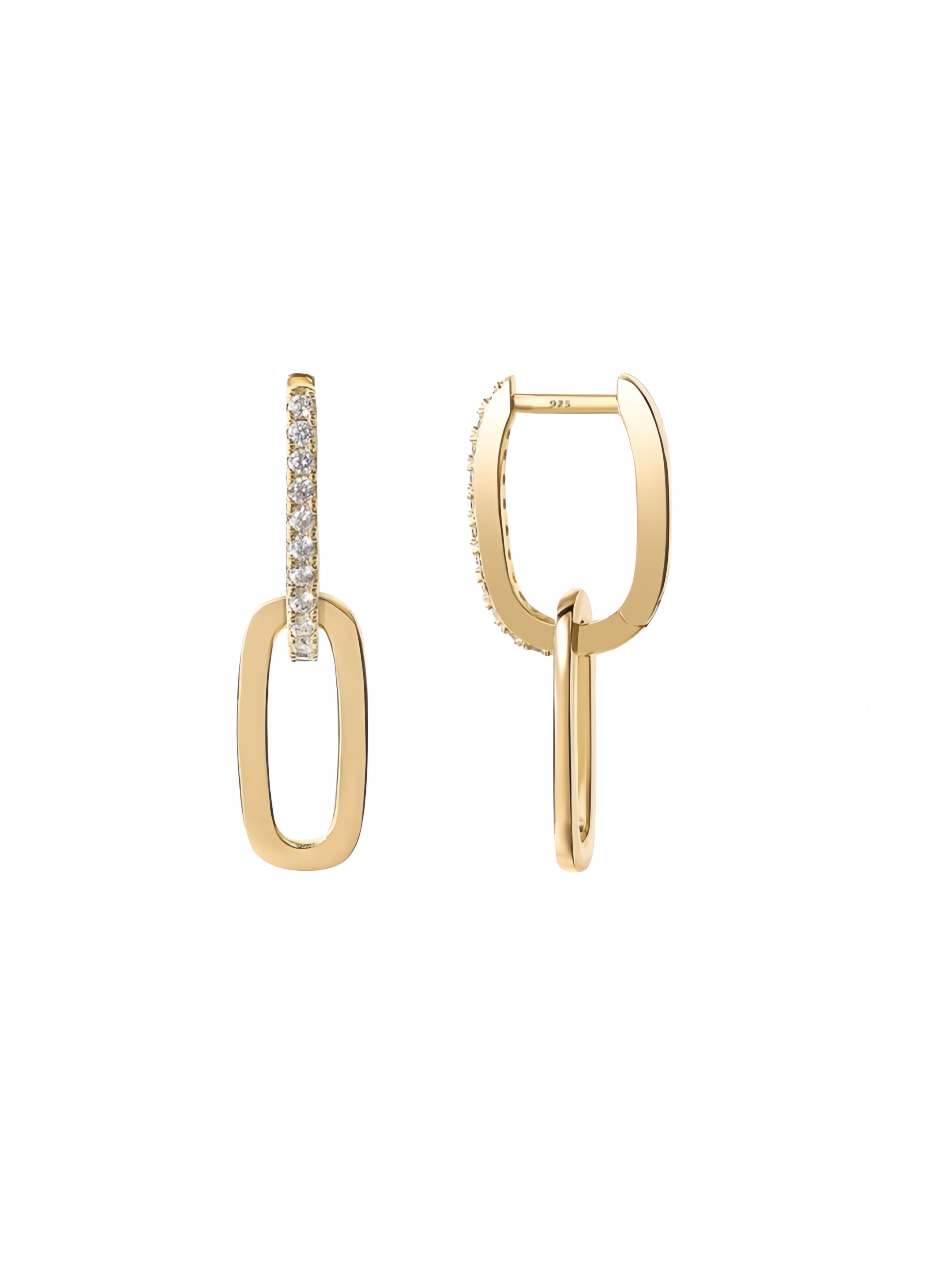 14K Gold Plated Convertible Paperclip Link Huggie Hoop Earrings for Women - Earscape Statement Jewelry - Trendy Cubic Zirconia Two-Toned Rope Drop Dangle Earrings EH-043