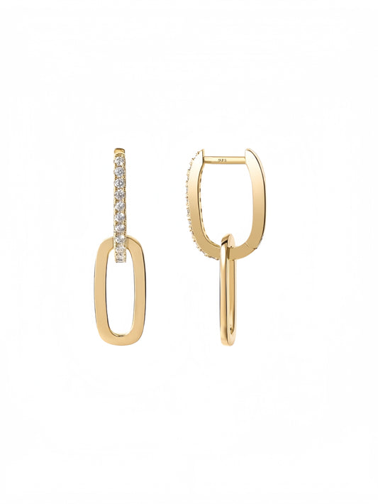 14K Gold Plated Convertible Paperclip Link Huggie Hoop Earrings for Women - Earscape Statement Jewelry - Trendy Cubic Zirconia Two-Toned Rope Drop Dangle Earrings EH-043