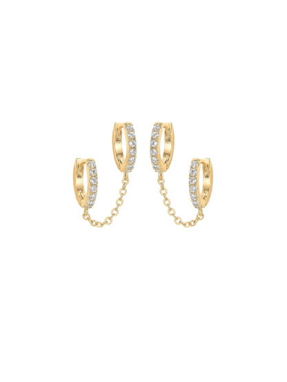 gold chain earrings cubic zirconia chain earrings double hoop earrings dangle earrings pearl accent earrings gold huggie earrings ear cuff earrings elegant jewelry minimalist design trendy earrings EH-044