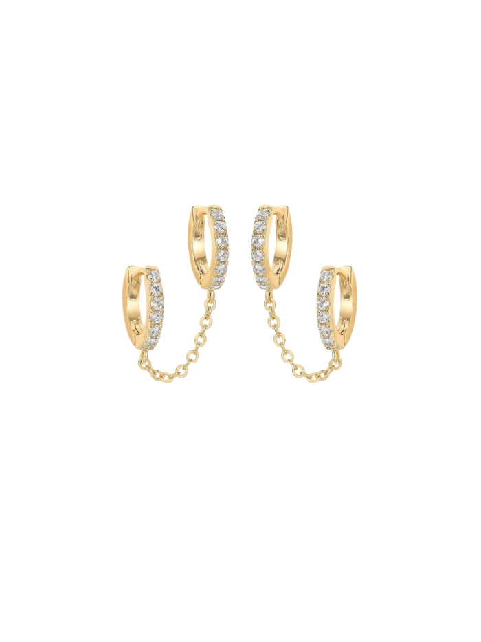 gold chain earrings cubic zirconia chain earrings double hoop earrings dangle earrings pearl accent earrings gold huggie earrings ear cuff earrings elegant jewelry minimalist design trendy earrings EH-044