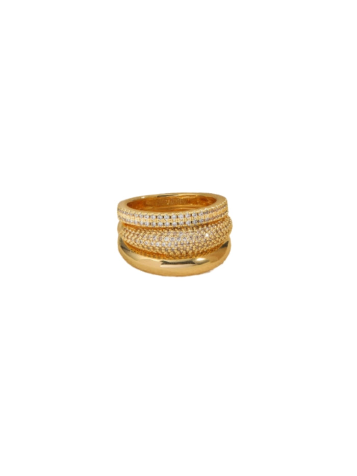 Stackable Gold Rings for Women Non Tarnish Chunky 14K Gold Plated Rings that Don't Tarnish Engagement Cubic Zirconia Ring Set Stack Dainty Pinky Wedding Bands Thumb Rings Gold Jewelry Size 6-11 JZ-026