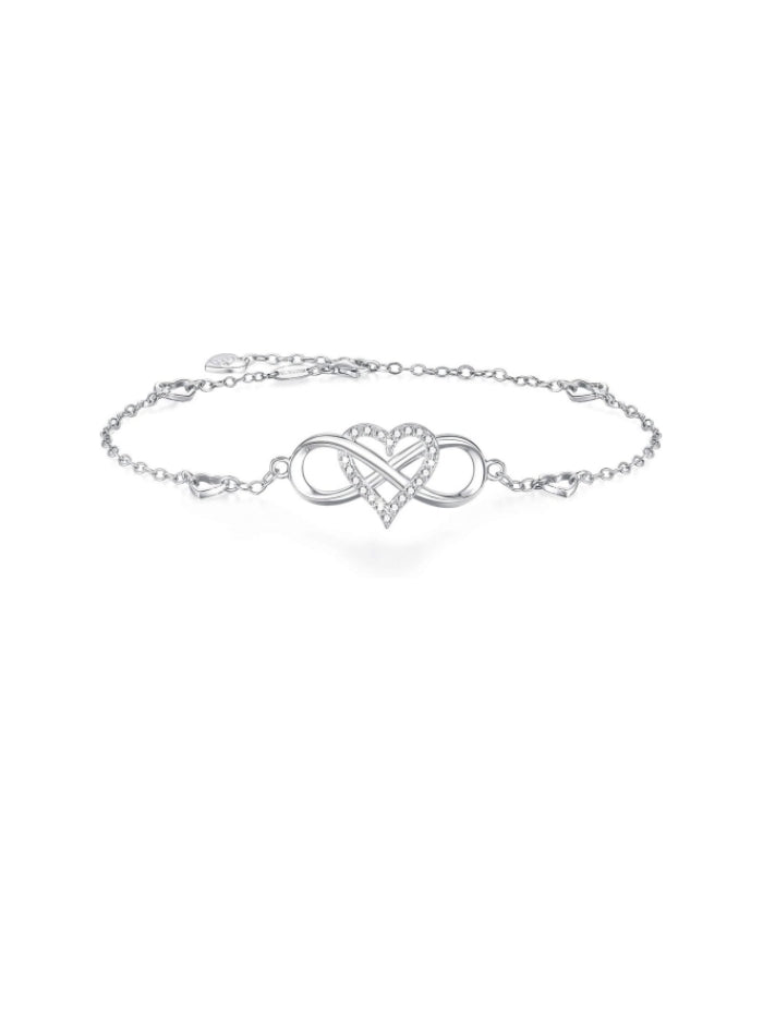 Anklets for Women 925 Sterling Silver Infinity Hear Ankle Bracelet Cubic Zirconia Rose Gold Summer Beach Stylish Foot Chain Summer Vacation Jewelry Gift for Mom Women JL-016