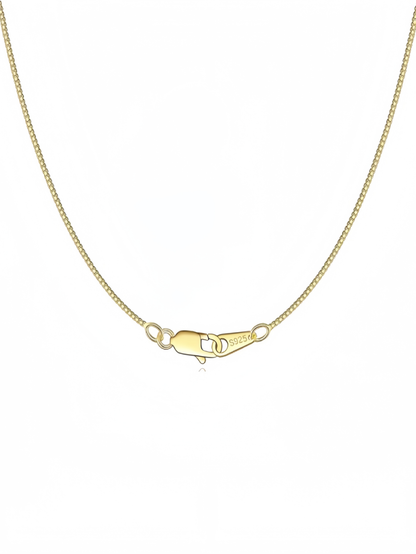 Solid 18K Gold Over 925 Sterling Silver Chain Necklace for Women Girls, 0.8mm Box Chain Lobster Claw Clasp-Super Thin & Strong Necklace Chain 16/18/20/22/24 Inch XL-044