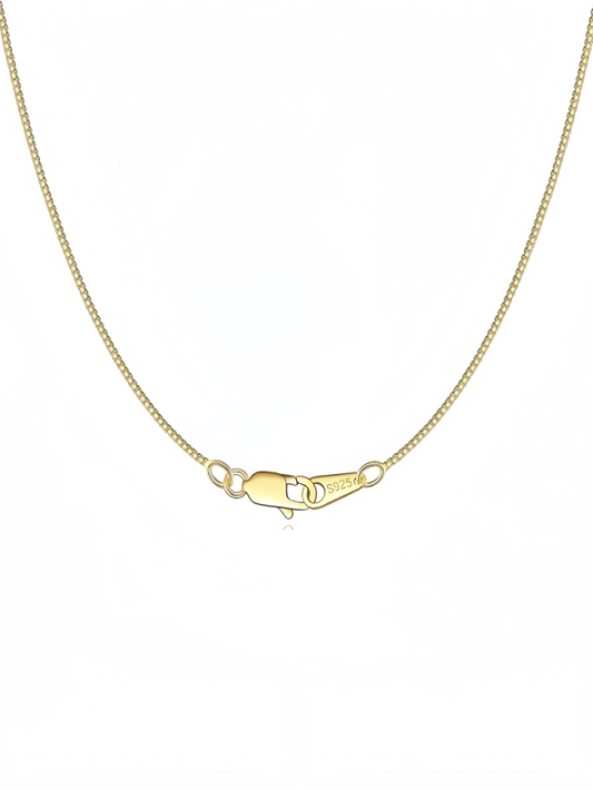 Solid 18K Gold Over 925 Sterling Silver Chain Necklace for Women Girls, 0.8mm Box Chain Lobster Claw Clasp-Super Thin & Strong Necklace Chain 16/18/20/22/24 Inch XL-044