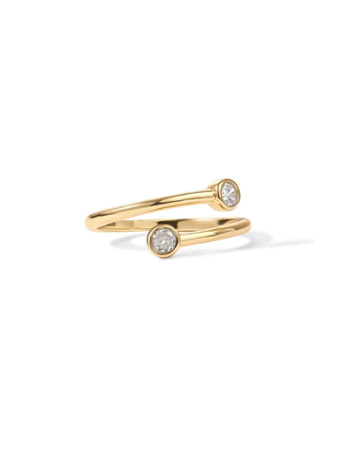 14K Gold Plated CZ Bypass Ring | Simulated Diamond BTY Ring | Stacking Rings for Women JZ-055