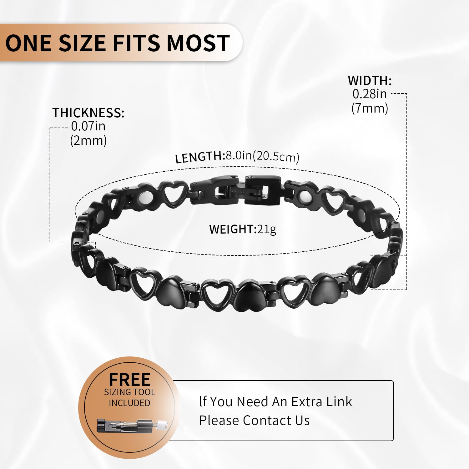 Magnetic Bracelet for Women, Titanium Steel Wristband Brazaletes for Pain Relief Solid Pure Copper Jewelry Gift with Adjustable Tool SL-009